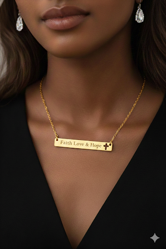 Load image into Gallery viewer, Cutout Cross Bar Necklace — "Faith, Love &amp; Hope" Engraved Religious Pendant
