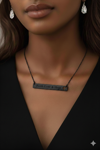 Cutout Cross Bar Necklace — "Faith, Love & Hope" Engraved Religious Pendant