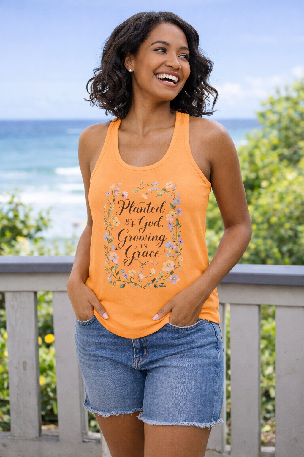 Planted by God Growing in Grace Racerback Tank – Christian Floral Tank Top for Women – Faith Based Summer Church Shirt – Inspirational Christian Gift