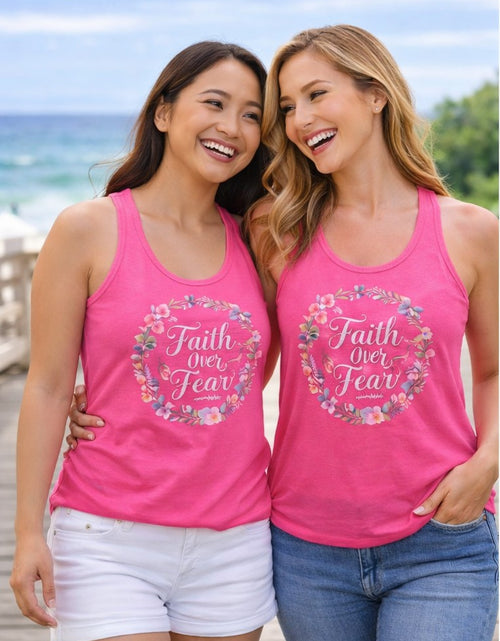 Load image into Gallery viewer, Faith Over Fear Christian Racerback Tank – Floral Faith Tank Top for Women – Inspirational Church Summer Tank – Christian Gift for Her
