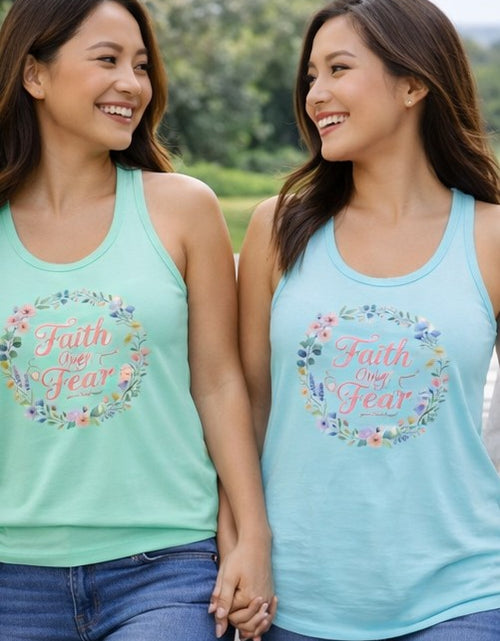 Load image into Gallery viewer, Faith Over Fear Christian Racerback Tank – Floral Faith Tank Top for Women – Inspirational Church Summer Tank – Christian Gift for Her
