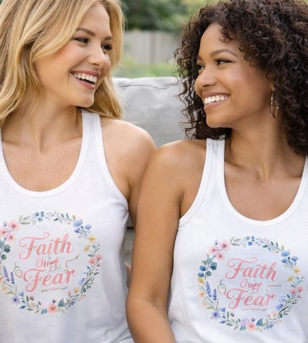 Faith Over Fear Christian Racerback Tank – Floral Faith Tank Top for Women – Inspirational Church Summer Tank – Christian Gift for Her