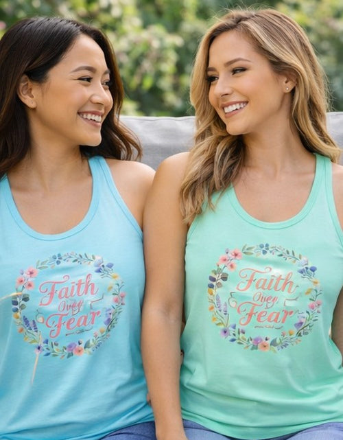 Load image into Gallery viewer, Faith Over Fear Christian Racerback Tank – Floral Faith Tank Top for Women – Inspirational Church Summer Tank – Christian Gift for Her
