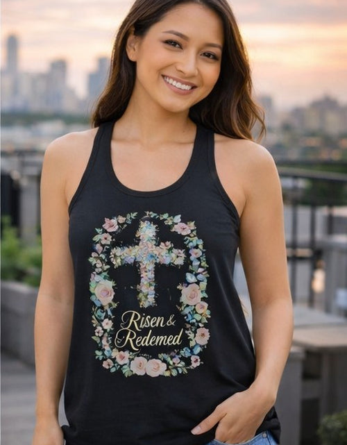 Load image into Gallery viewer, Blessed &amp; Redeemed Women's Christian Tank Top – Cross Faith Shirt – Inspirational Christian Summer Apparel
