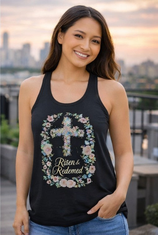 Blessed & Redeemed Women's Christian Tank Top – Cross Faith Shirt – Inspirational Christian Summer Apparel