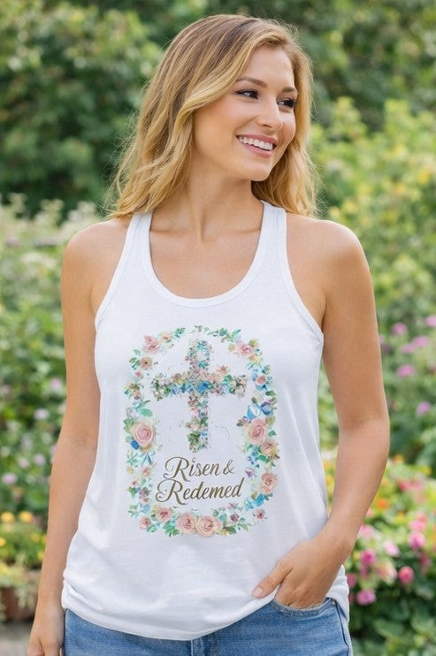 Blessed & Redeemed Women's Christian Tank Top – Cross Faith Shirt – Inspirational Christian Summer Apparel