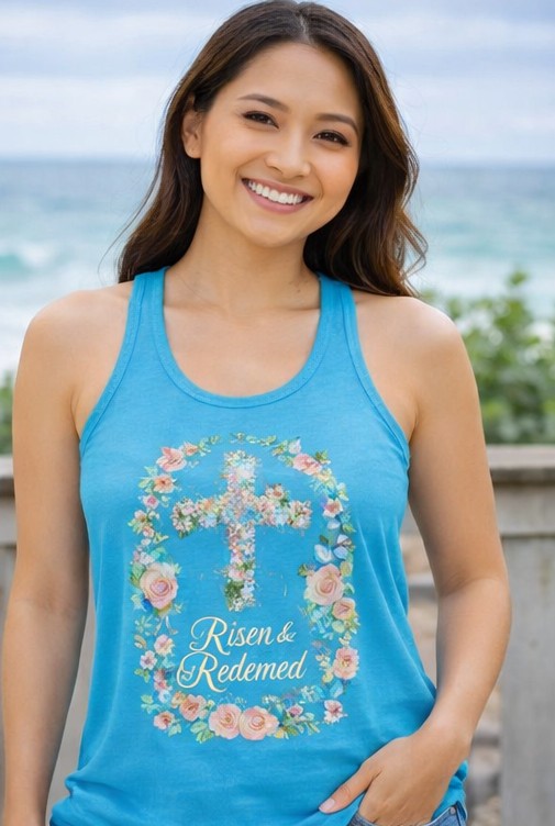 Blessed & Redeemed Women's Christian Tank Top – Cross Faith Shirt – Inspirational Christian Summer Apparel