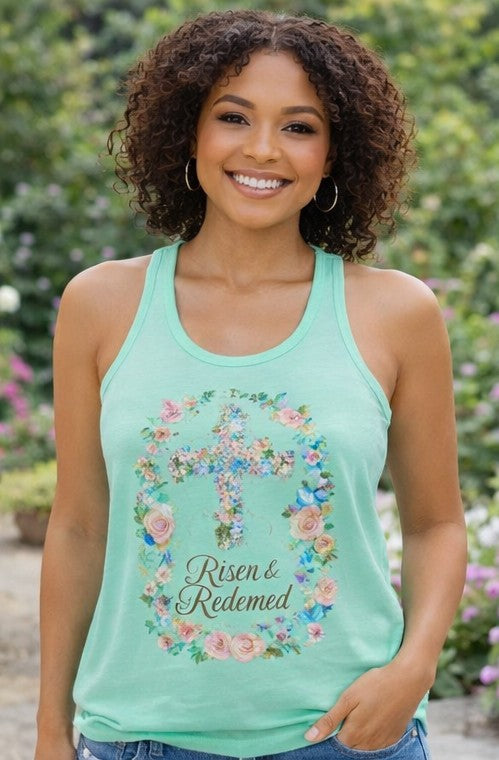 Blessed & Redeemed Women's Christian Tank Top – Cross Faith Shirt – Inspirational Christian Summer Apparel