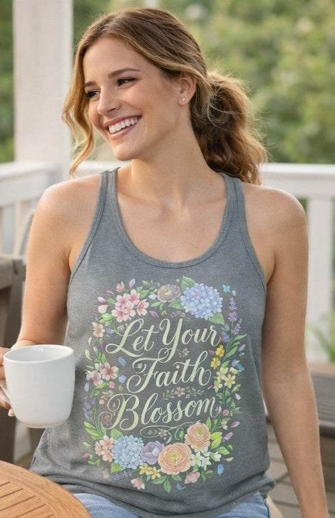 Grow in Grace Women's Christian Tank Top – Inspirational Faith Shirt – Floral Christian Summer Apparel