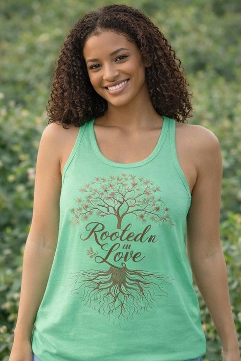 Rooted in Christ Women's Christian Tank Top – Faith Tree Shirt – Inspirational Christian Summer Apparel