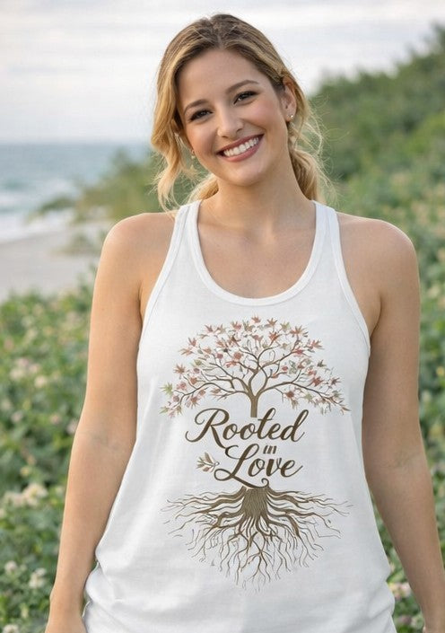 Rooted in Christ Women's Christian Tank Top – Faith Tree Shirt – Inspirational Christian Summer Apparel