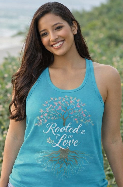 Rooted in Christ Women's Christian Tank Top – Faith Tree Shirt – Inspirational Christian Summer Apparel
