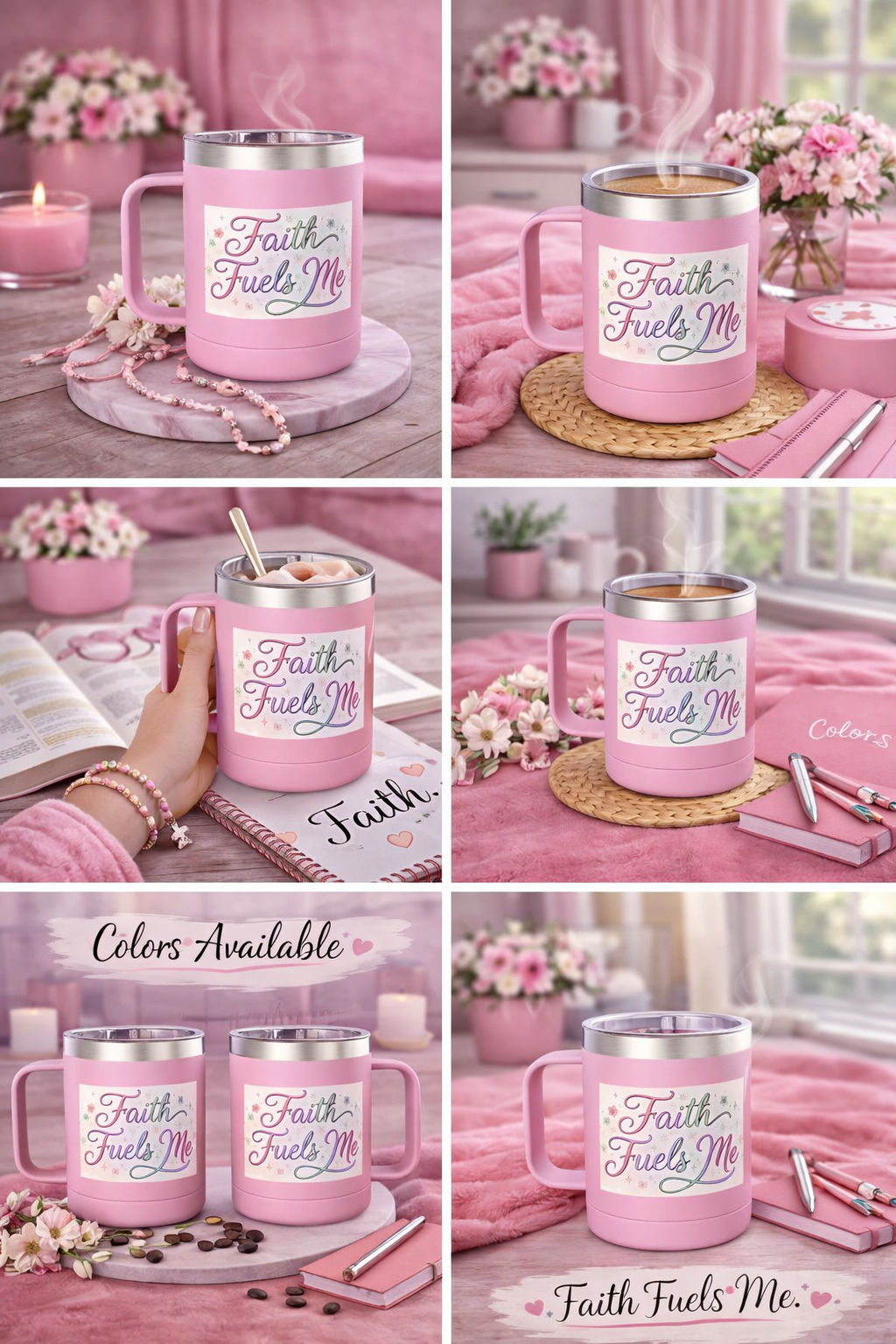 15oz Insulated Coffee Tumbler Mug — "Faith Fuels Me" Pastel Star Design