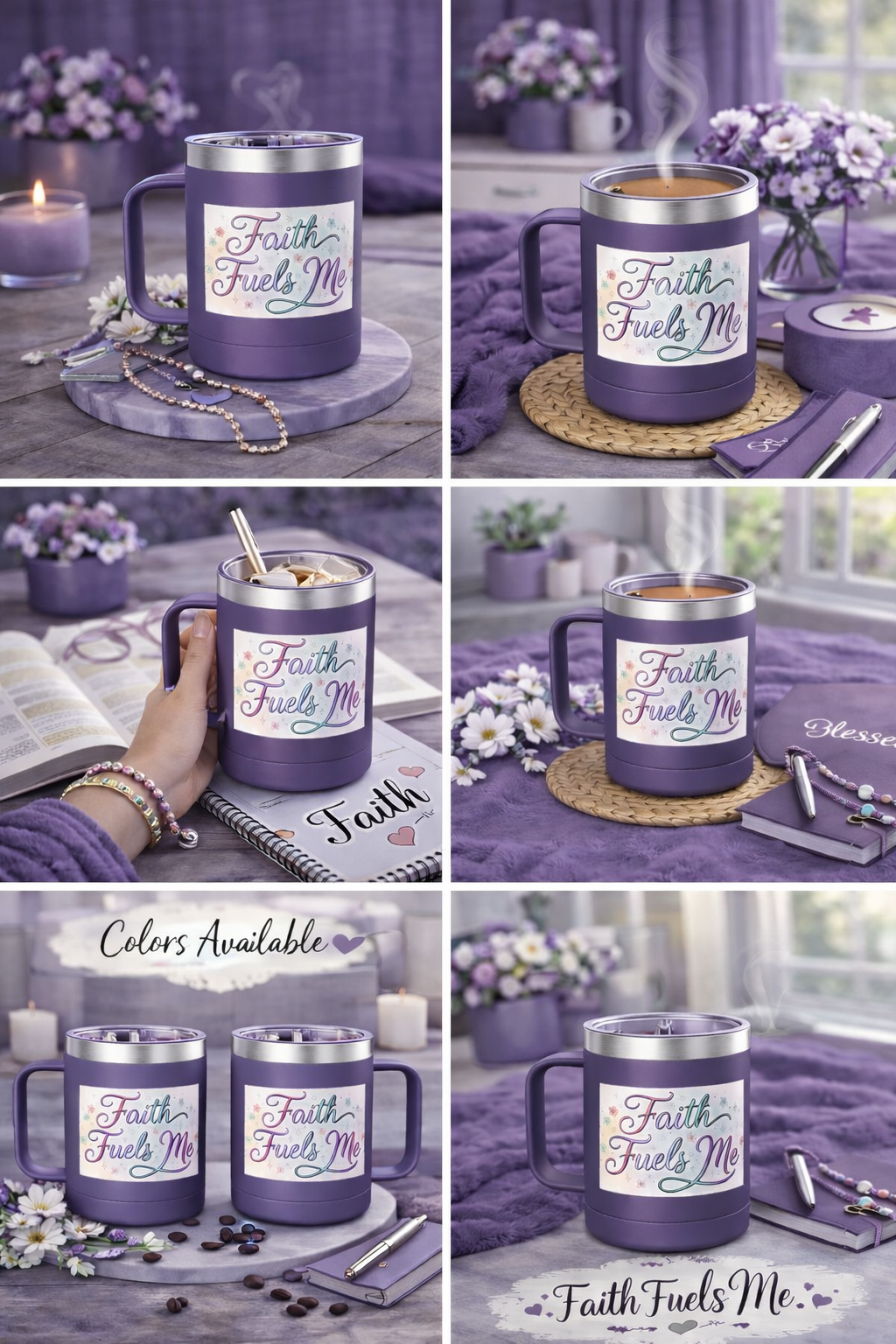 15oz Insulated Coffee Tumbler Mug — "Faith Fuels Me" Pastel Star Design
