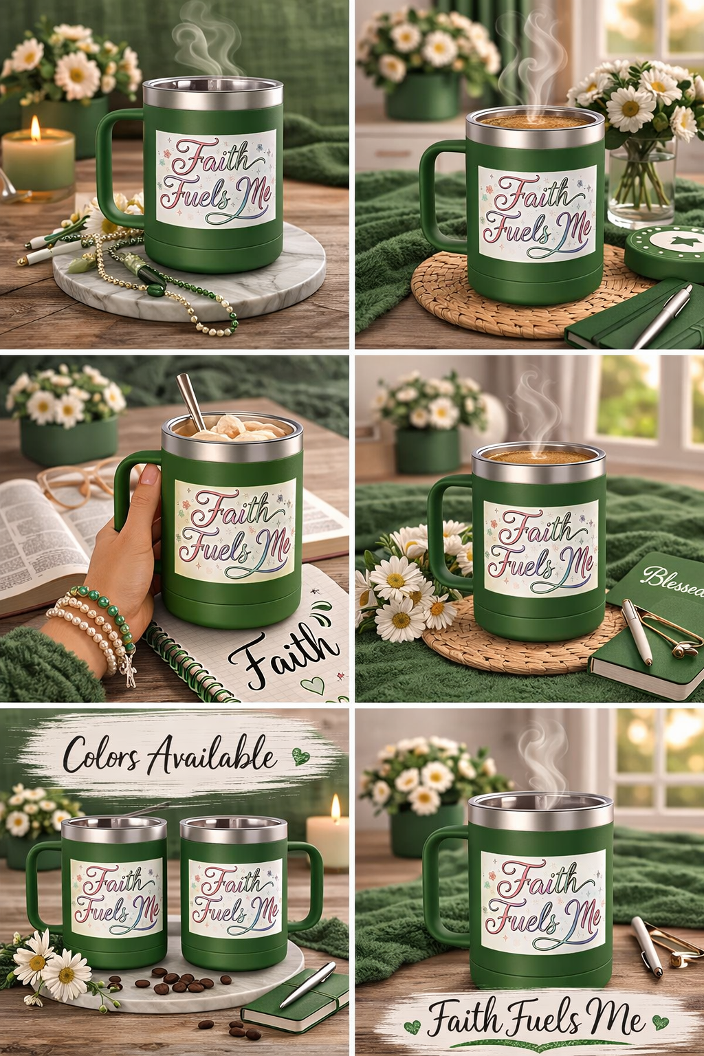 15oz Insulated Coffee Tumbler Mug — "Faith Fuels Me" Pastel Star Design