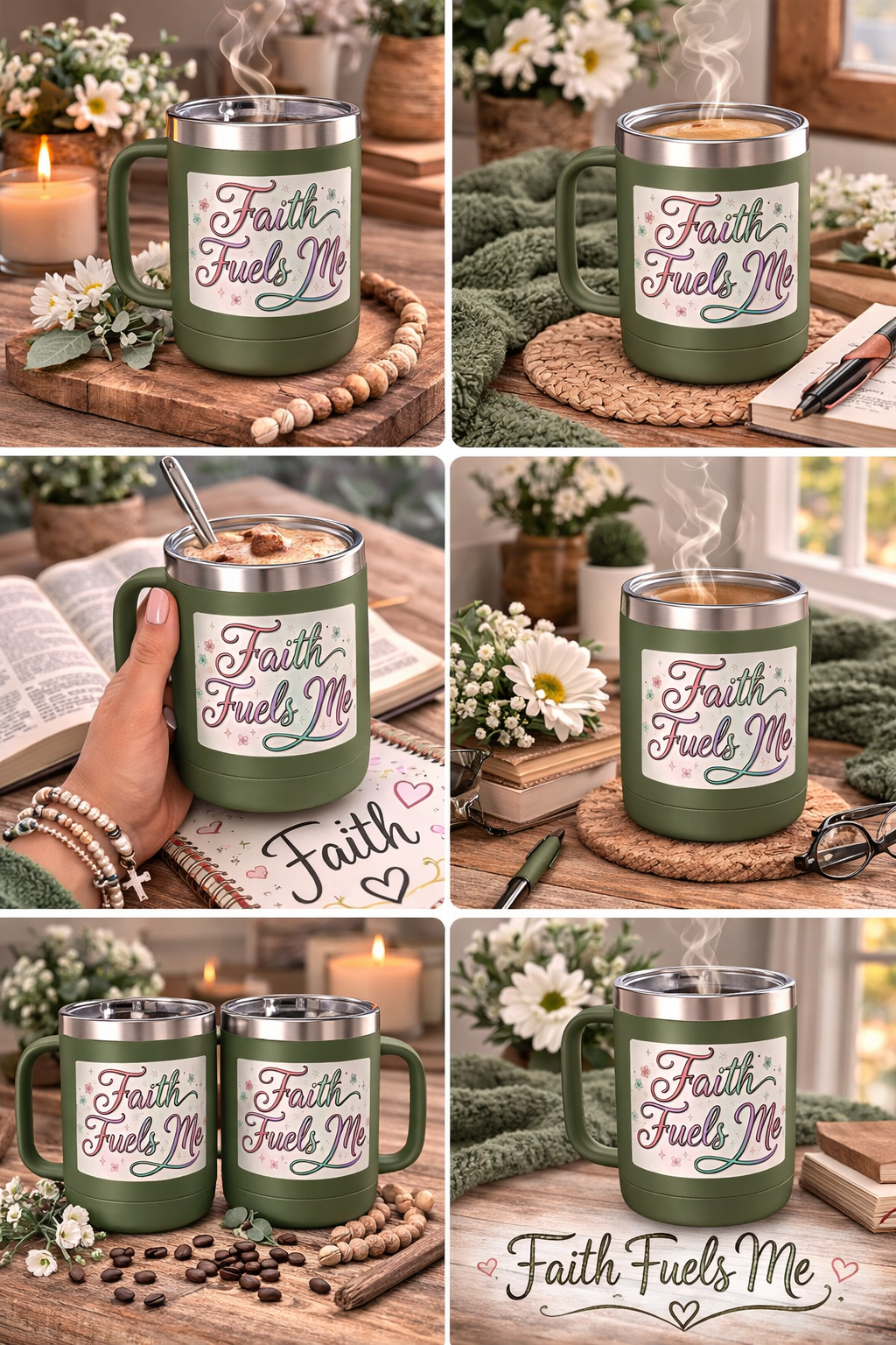 15oz Insulated Coffee Tumbler Mug — "Faith Fuels Me" Pastel Star Design