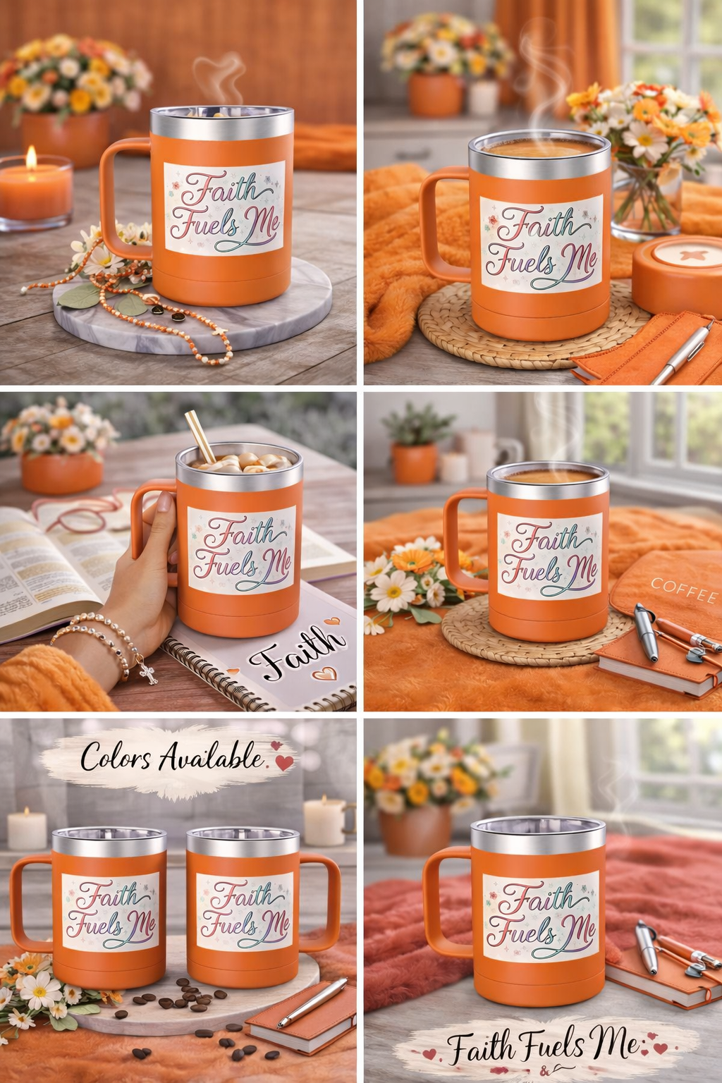 15oz Insulated Coffee Tumbler Mug — "Faith Fuels Me" Pastel Star Design