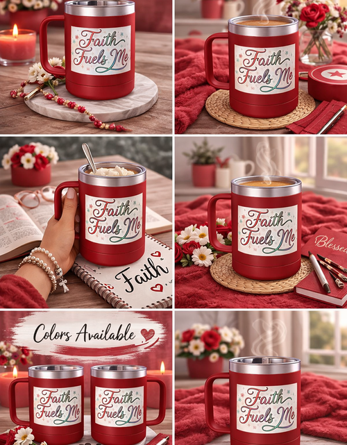 Load image into Gallery viewer, 15oz Insulated Coffee Tumbler Mug — "Faith Fuels Me" Pastel Star Design
