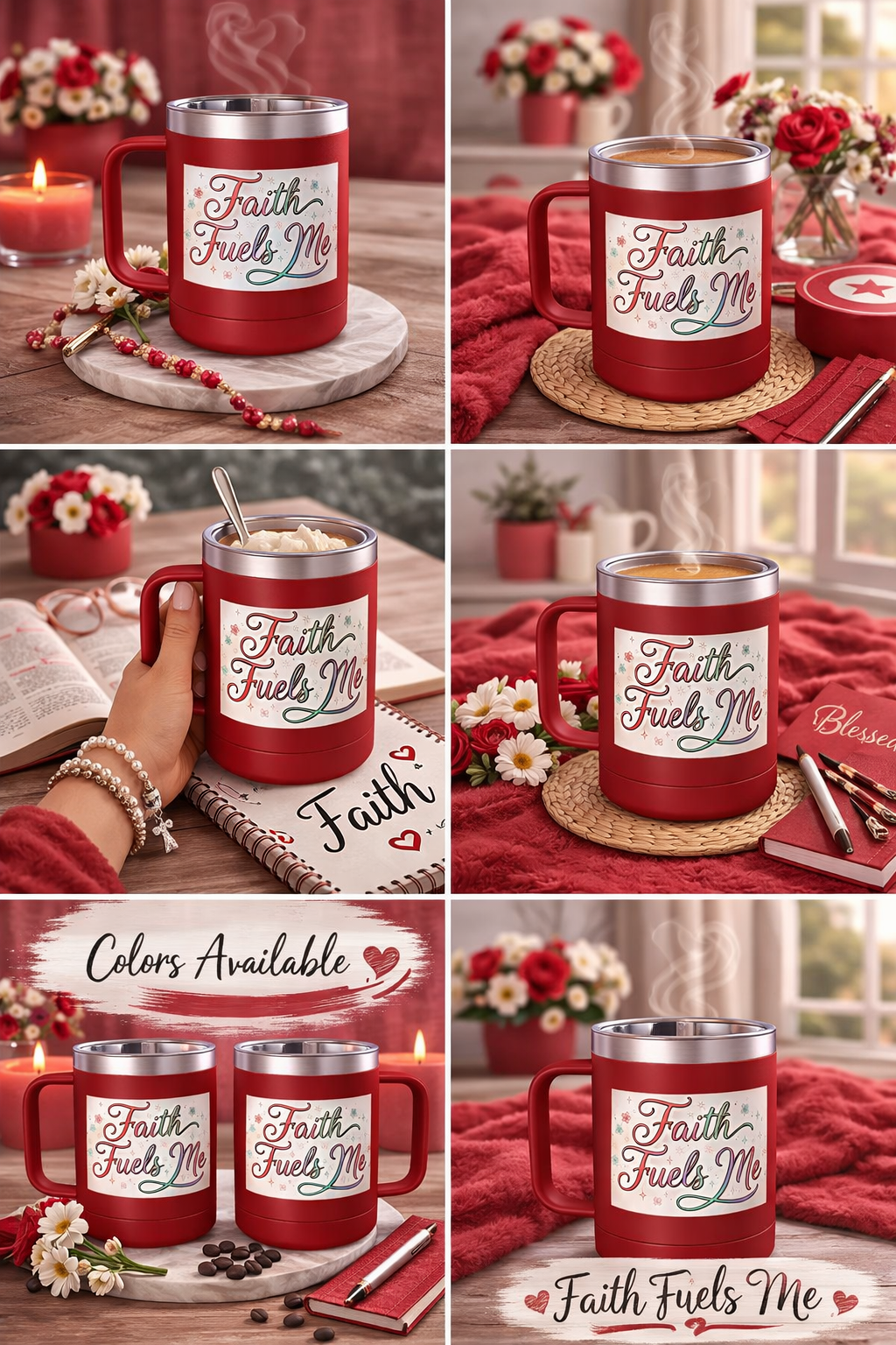 15oz Insulated Coffee Tumbler Mug — "Faith Fuels Me" Pastel Star Design