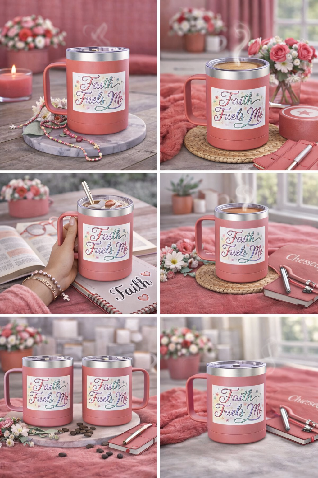 15oz Insulated Coffee Tumbler Mug — "Faith Fuels Me" Pastel Star Design