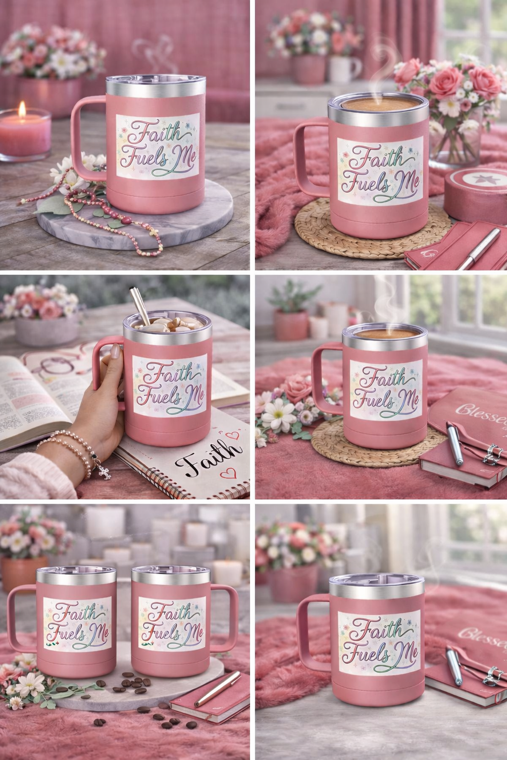 15oz Insulated Coffee Tumbler Mug — "Faith Fuels Me" Pastel Star Design