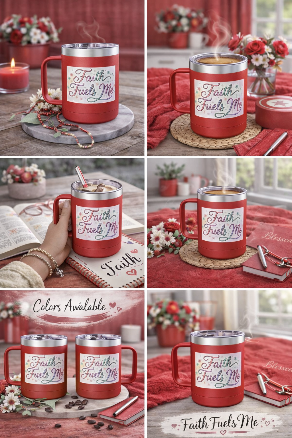 15oz Insulated Coffee Tumbler Mug — "Faith Fuels Me" Pastel Star Design