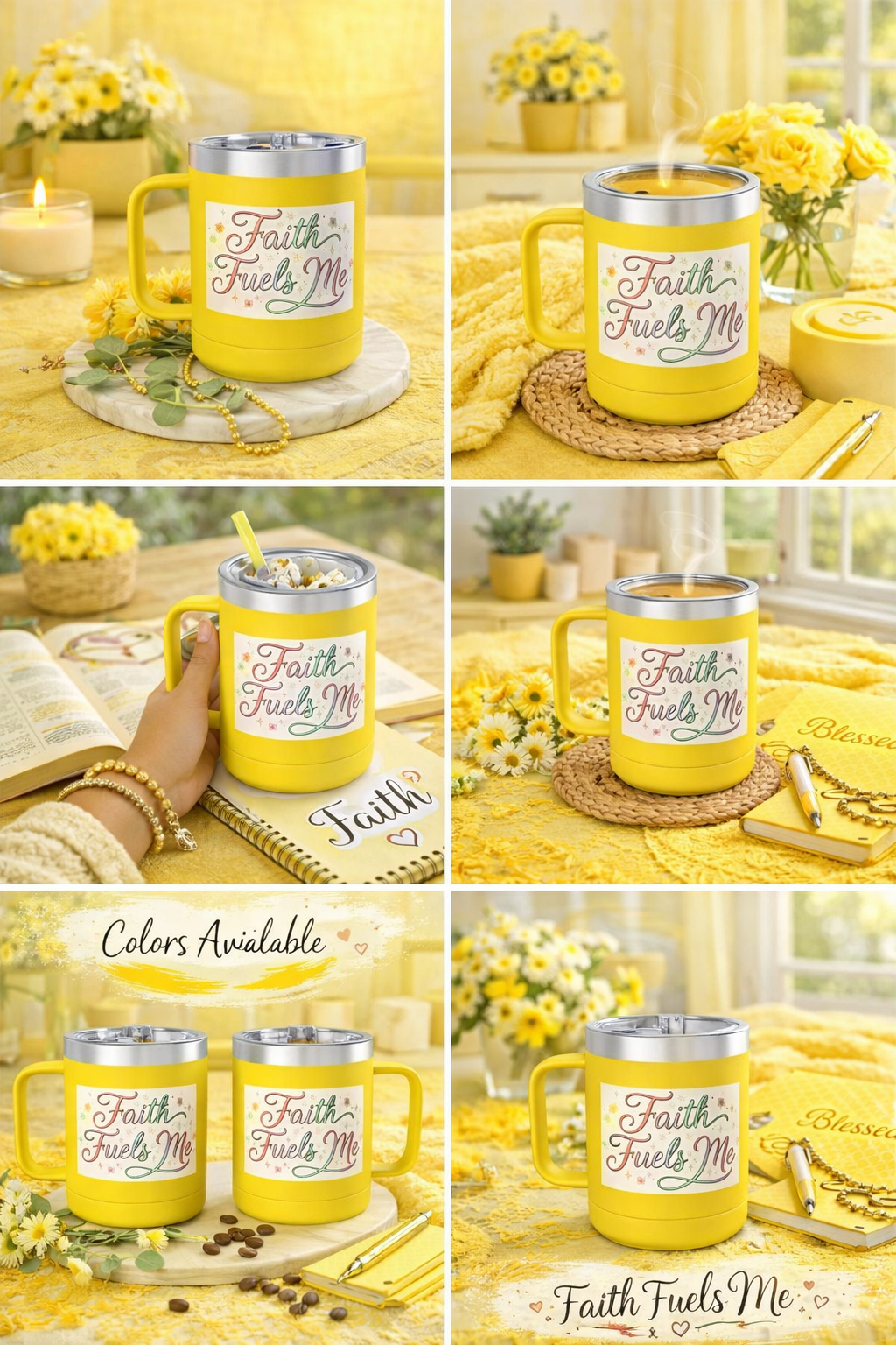 15oz Insulated Coffee Tumbler Mug — "Faith Fuels Me" Pastel Star Design