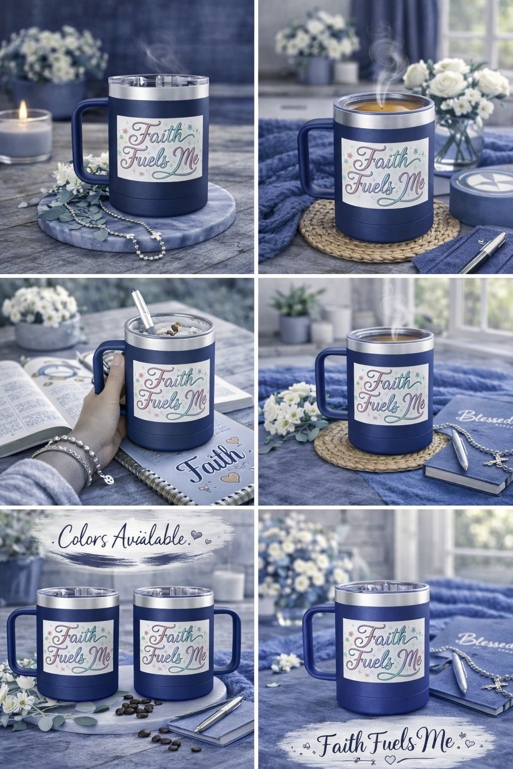 15oz Insulated Coffee Tumbler Mug — "Faith Fuels Me" Pastel Star Design