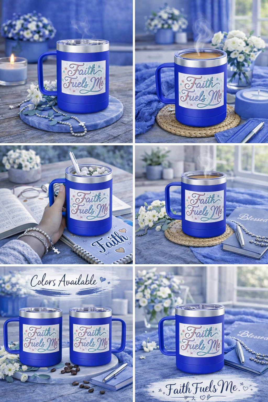 15oz Insulated Coffee Tumbler Mug — "Faith Fuels Me" Pastel Star Design