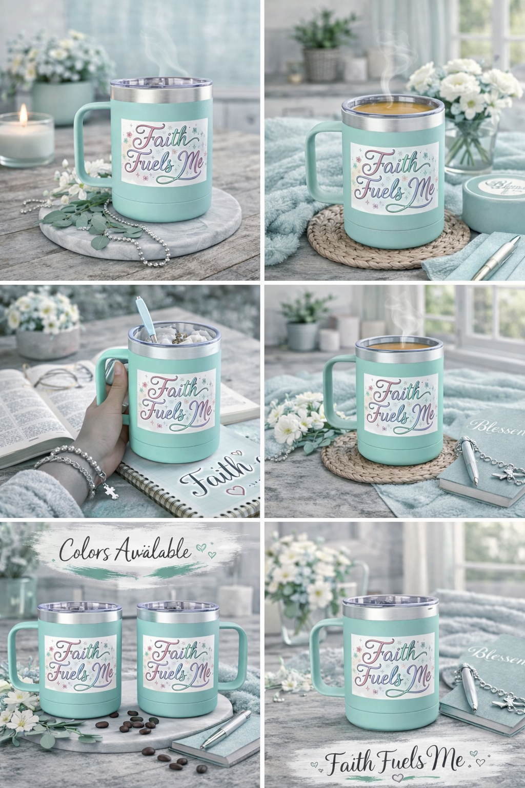 15oz Insulated Coffee Tumbler Mug — "Faith Fuels Me" Pastel Star Design