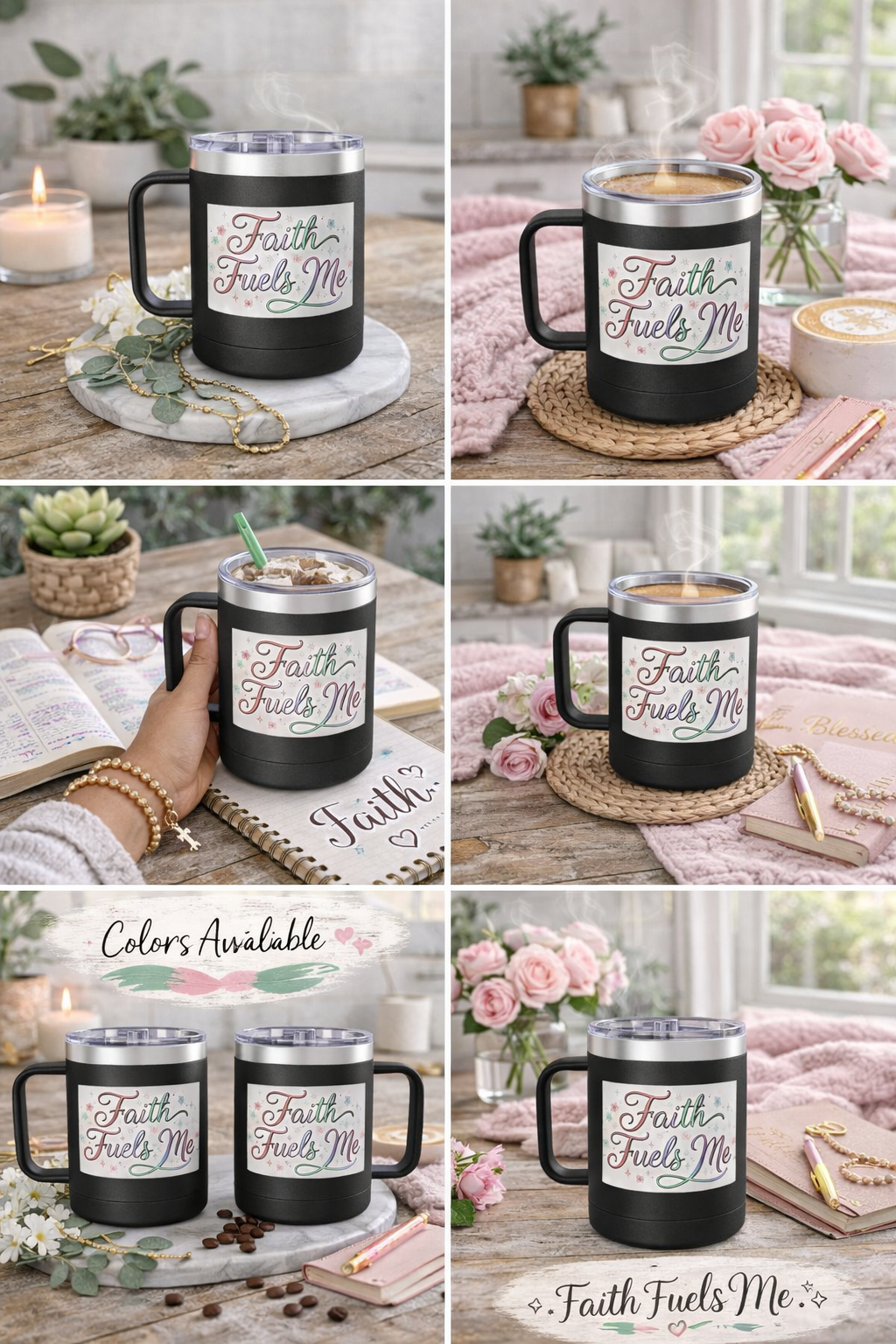 15oz Insulated Coffee Tumbler Mug — "Faith Fuels Me" Pastel Star Design