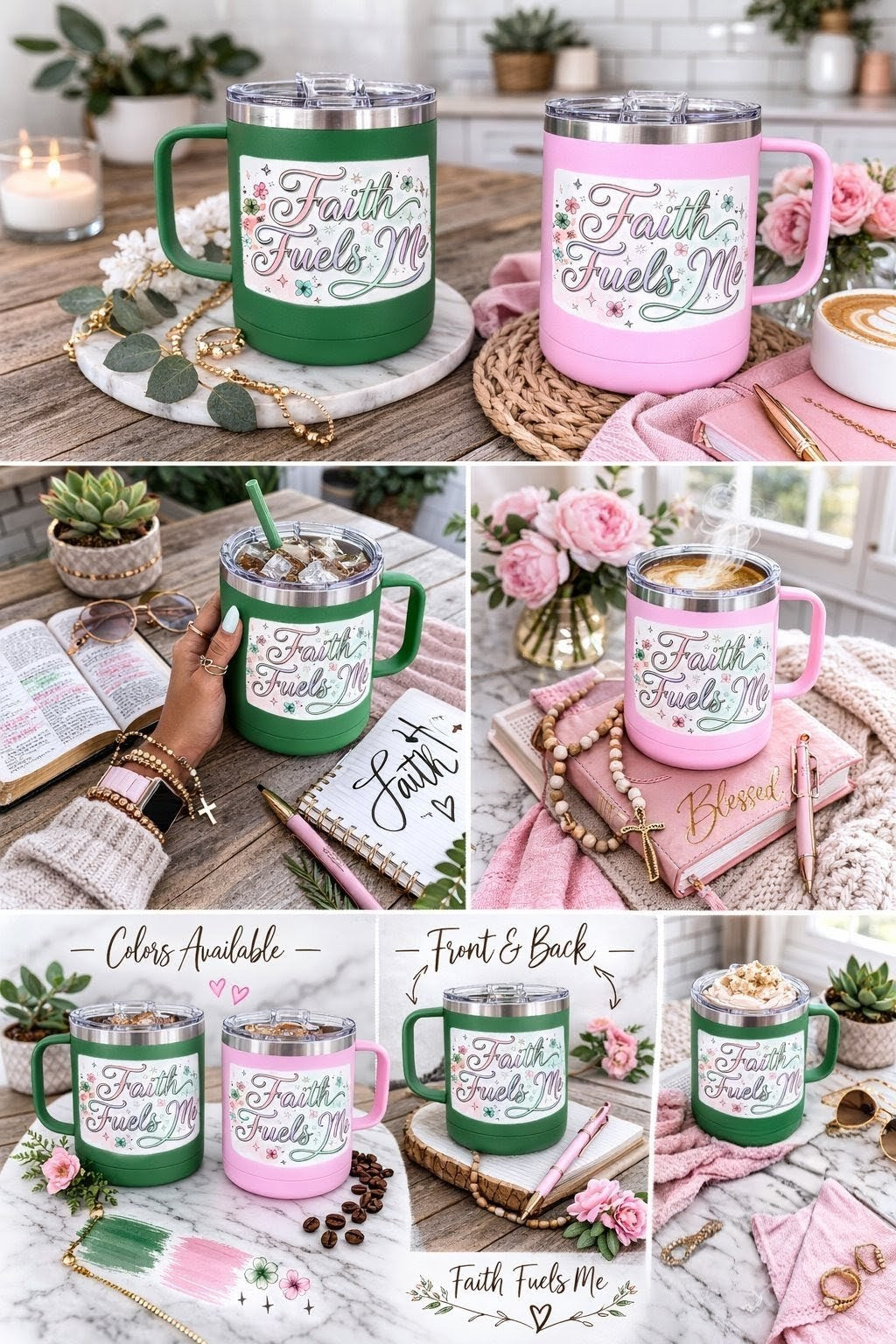 15oz Insulated Coffee Tumbler Mug — "Faith Fuels Me" Pastel Star Design