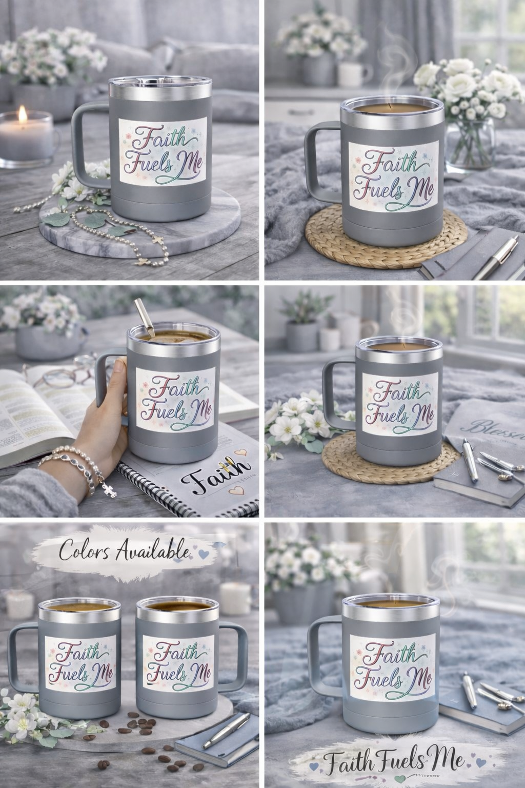 15oz Insulated Coffee Tumbler Mug — "Faith Fuels Me" Pastel Star Design