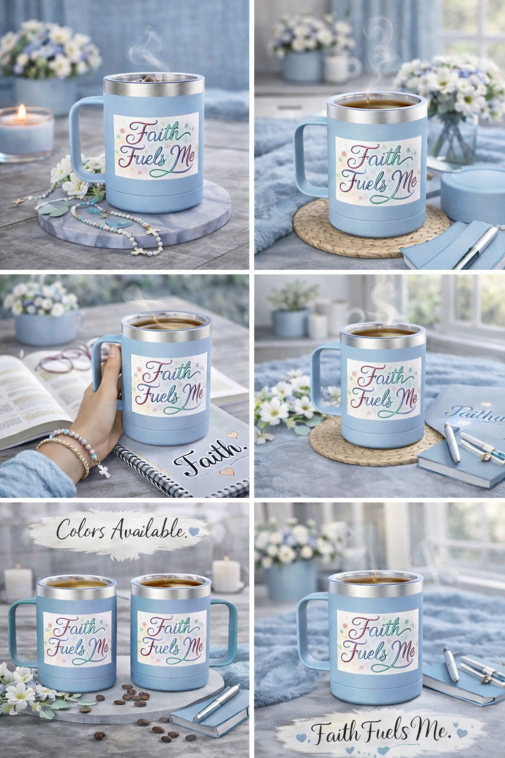 15oz Insulated Coffee Tumbler Mug — "Faith Fuels Me" Pastel Star Design