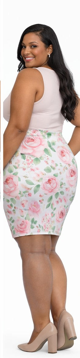 Pink Floral Pencil Skirt for Women | Romantic Rose Print Skirt | Elegant Spring Summer Outfit | Office Chic Midi Skirt