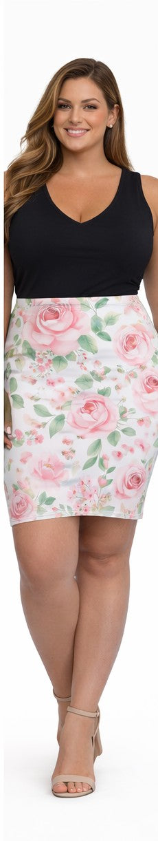 Pink Floral Pencil Skirt for Women | Romantic Rose Print Skirt | Elegant Spring Summer Outfit | Office Chic Midi Skirt