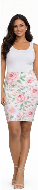 Load image into Gallery viewer, Pink Floral Pencil Skirt for Women | Romantic Rose Print Skirt | Elegant Spring Summer Outfit | Office Chic Midi Skirt
