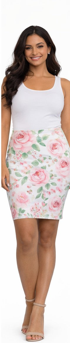 Pink Floral Pencil Skirt for Women | Romantic Rose Print Skirt | Elegant Spring Summer Outfit | Office Chic Midi Skirt