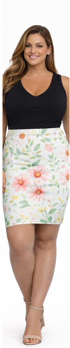 Pink Daisy Floral Pencil Skirt for Women | Soft Watercolor Spring Skirt | Feminine Garden Outfit | Elegant Mid-Waist Skirt