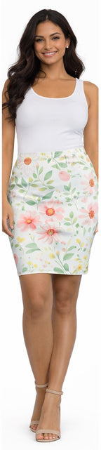 Load image into Gallery viewer, Pink Daisy Floral Pencil Skirt for Women | Soft Watercolor Spring Skirt | Feminine Garden Outfit | Elegant Mid-Waist Skirt

