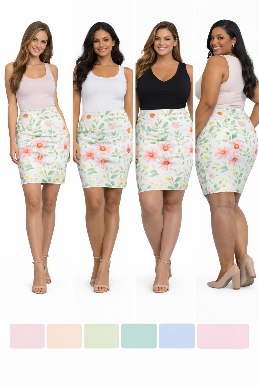 Pink Daisy Floral Pencil Skirt for Women | Soft Watercolor Spring Skirt | Feminine Garden Outfit | Elegant Mid-Waist Skirt