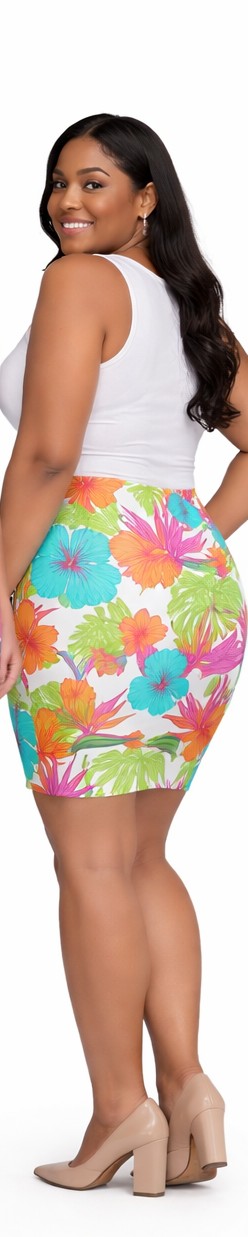 Tropical Hibiscus Pencil Skirt for Women | Bright Floral Summer Skirt | Vacation Beach Outfit | Colorful Mid-Waist Skirt