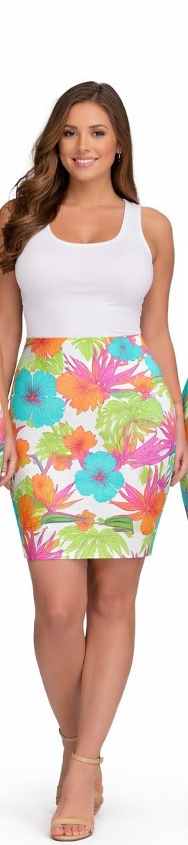 Tropical Hibiscus Pencil Skirt for Women | Bright Floral Summer Skirt | Vacation Beach Outfit | Colorful Mid-Waist Skirt