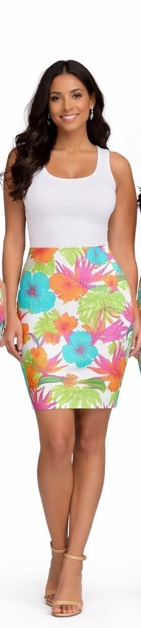 Tropical Hibiscus Pencil Skirt for Women | Bright Floral Summer Skirt | Vacation Beach Outfit | Colorful Mid-Waist Skirt