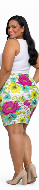 Load image into Gallery viewer, Floral Pencil Skirt – Bright Pink &amp; Teal Garden Print Midi Skirt, Colorful Boho Chic Summer Outfit, Office to Party Wear
