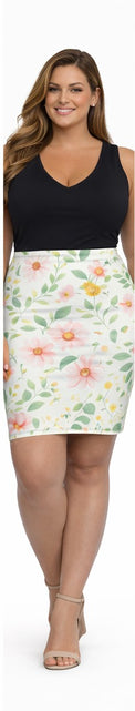 Load image into Gallery viewer, Pink Daisy Watercolor Pencil Skirt for Women | Soft Floral Spring Skirt | Feminine Pastel Outfit | Mid-Waist Everyday Skirt
