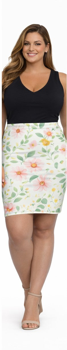 Pink Daisy Watercolor Pencil Skirt for Women | Soft Floral Spring Skirt | Feminine Pastel Outfit | Mid-Waist Everyday Skirt