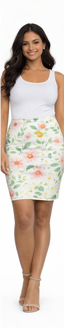 Load image into Gallery viewer, Pink Daisy Watercolor Pencil Skirt for Women | Soft Floral Spring Skirt | Feminine Pastel Outfit | Mid-Waist Everyday Skirt
