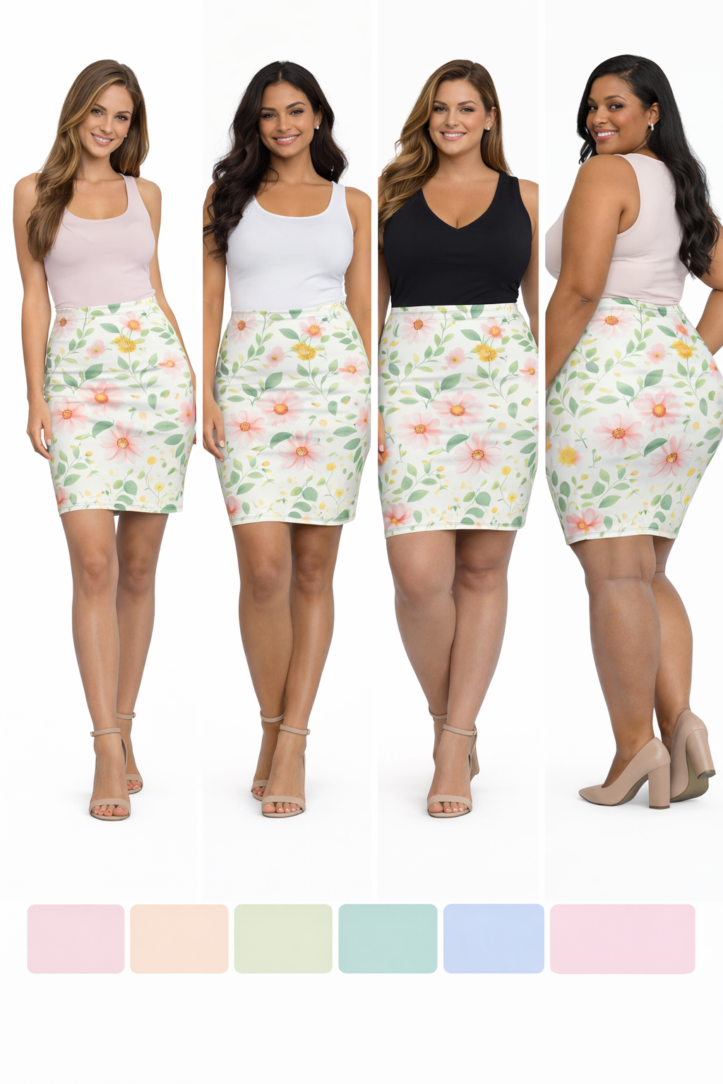 Pink Daisy Watercolor Pencil Skirt for Women | Soft Floral Spring Skirt | Feminine Pastel Outfit | Mid-Waist Everyday Skirt