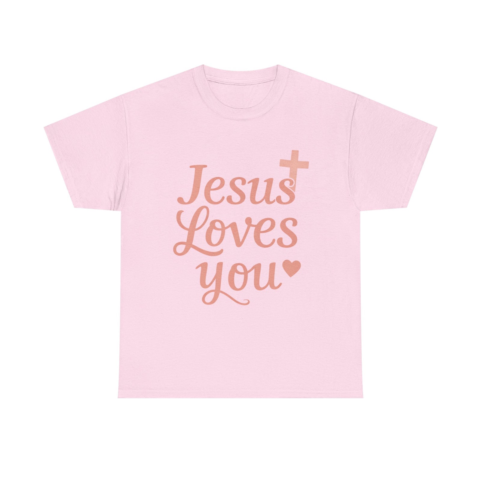 Jesus Loves You T-Shirt – Pink Script Faith Tee with Cross